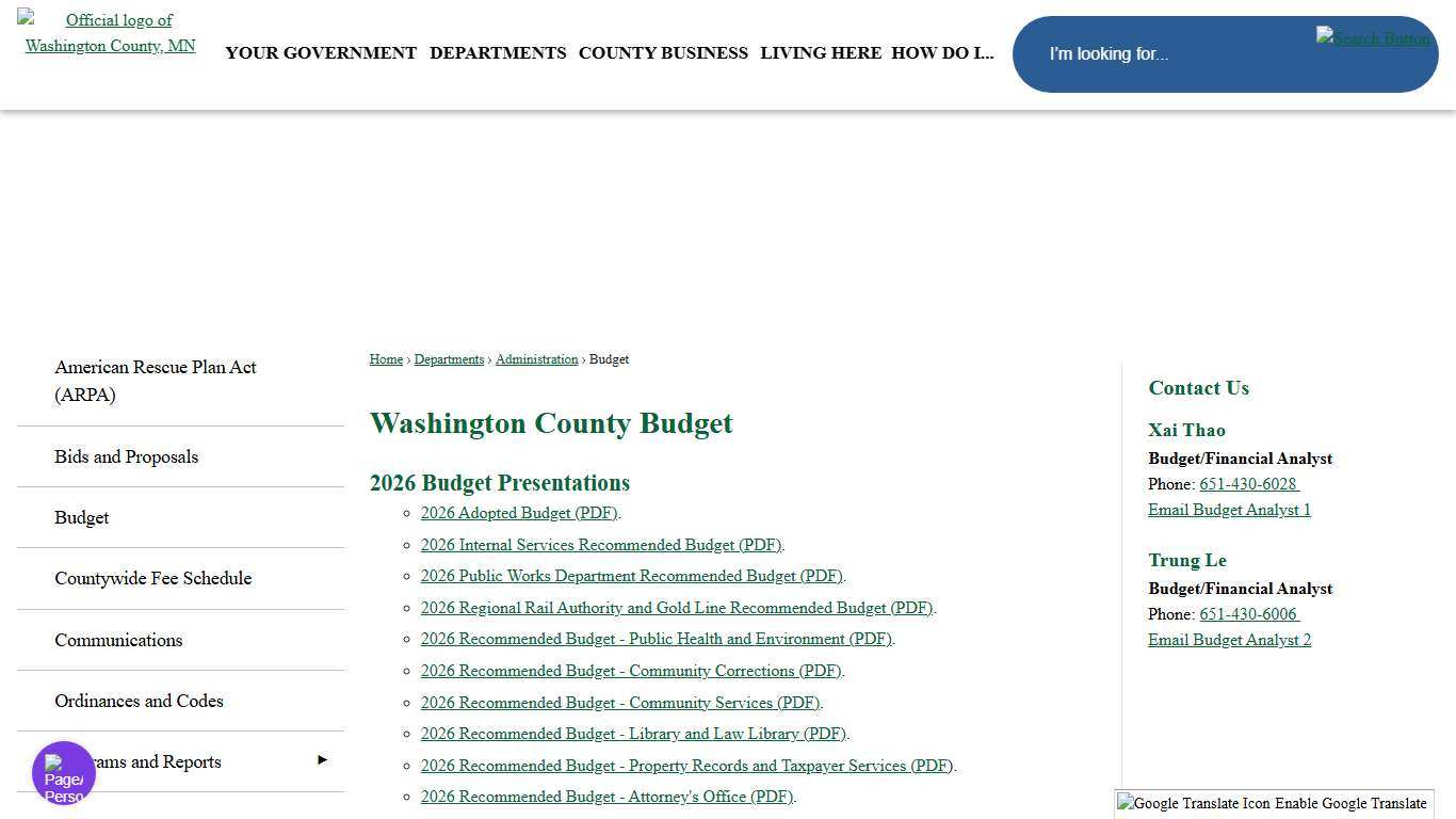 Washington County Budget Washington County, MN - Official Website